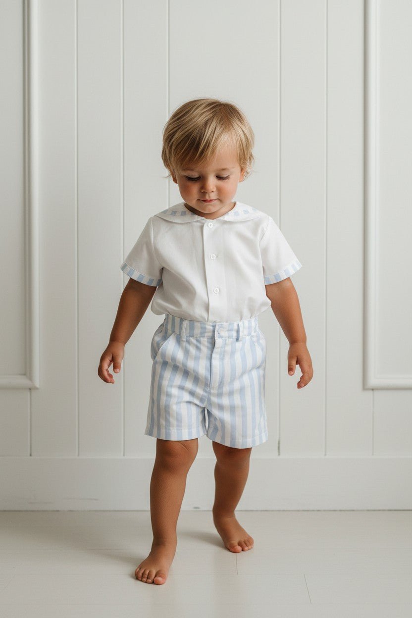Puro Mimo "Harrison" Blue Striped Sailor Shirt & Shorts - Millie and John