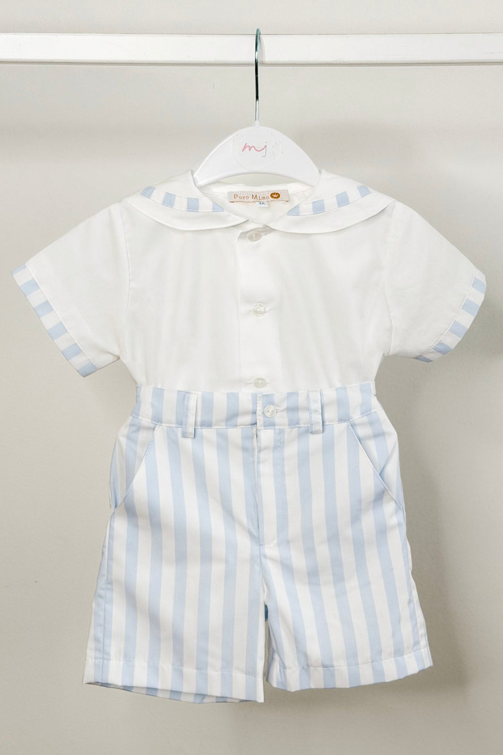 Puro Mimo "Harrison" Blue Striped Sailor Shirt & Shorts - Millie and John