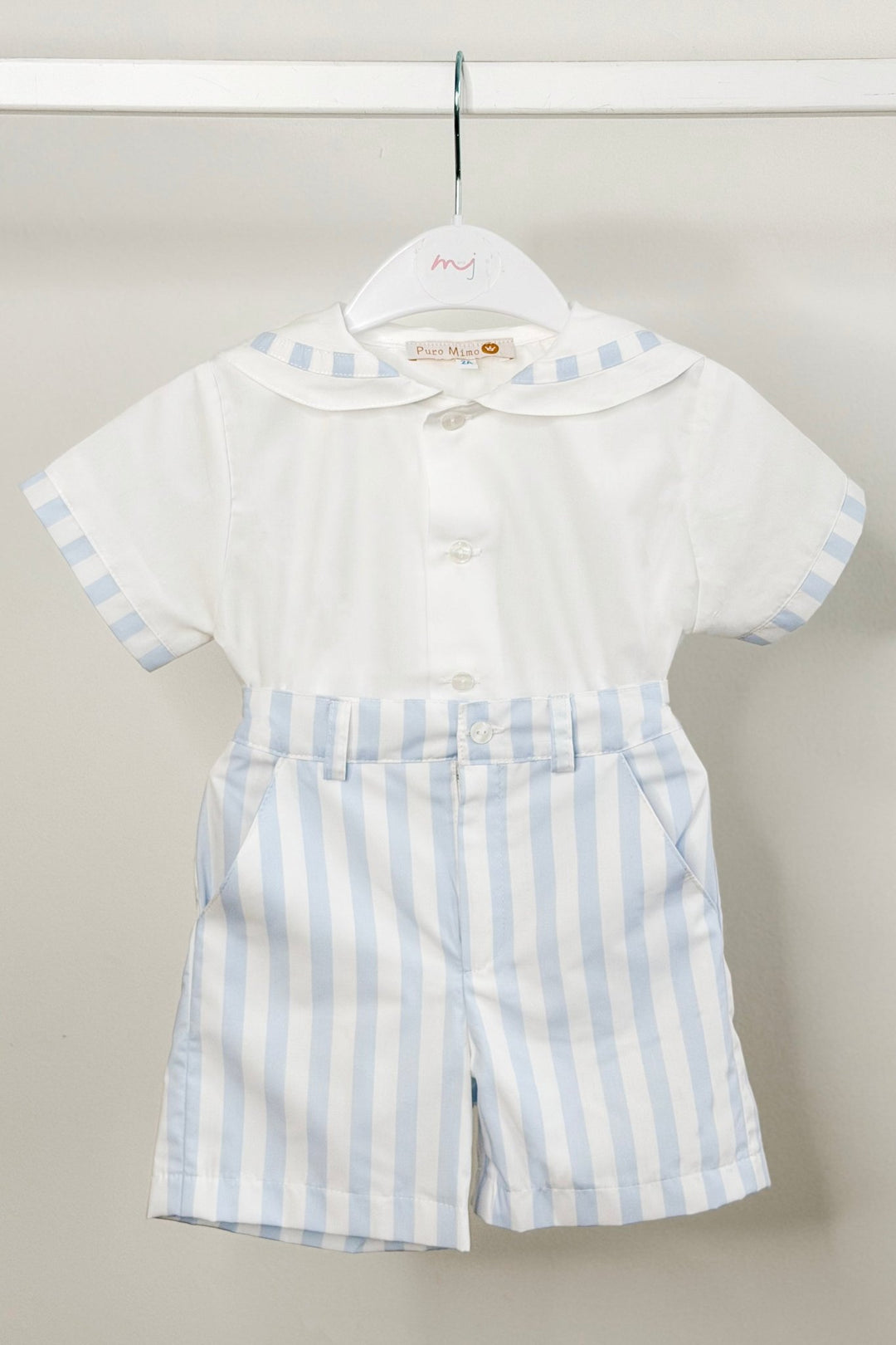 Puro Mimo "Harrison" Blue Striped Sailor Shirt & Shorts - Millie and John