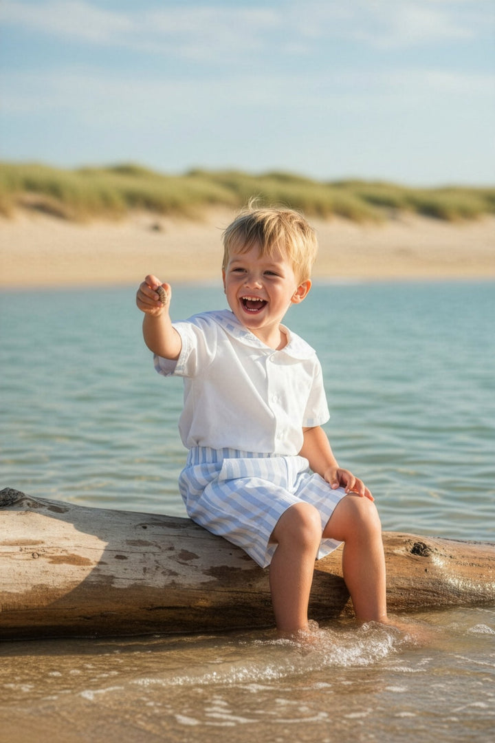 Puro Mimo "Harrison" Blue Striped Sailor Shirt & Shorts - Millie and John