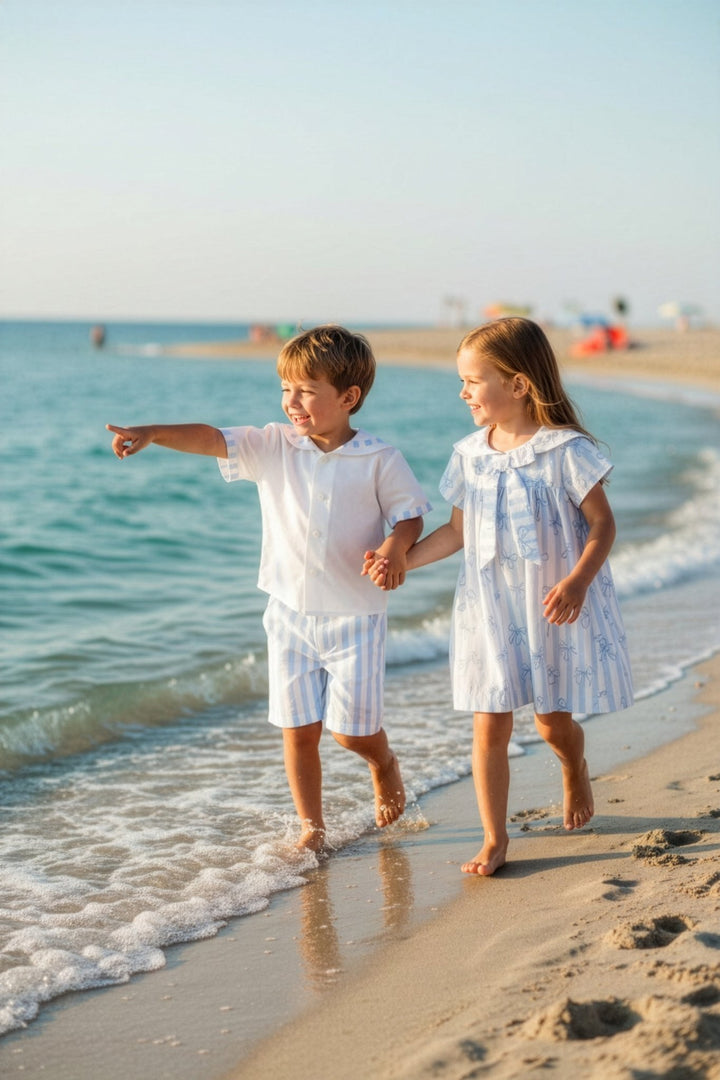 Puro Mimo "Harrison" Blue Striped Sailor Shirt & Shorts - Millie and John