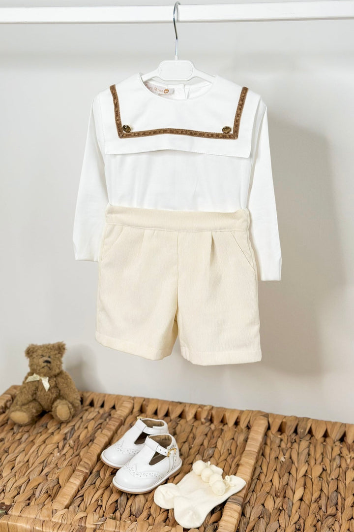 Puro Mimo "Hudson" Cream Cord Sailor Shirt & Shorts - Millie and John