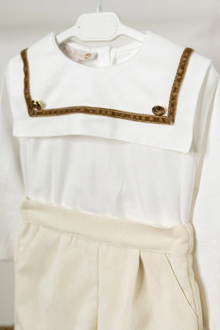 Puro Mimo "Hudson" Cream Cord Sailor Shirt & Shorts - Millie and John