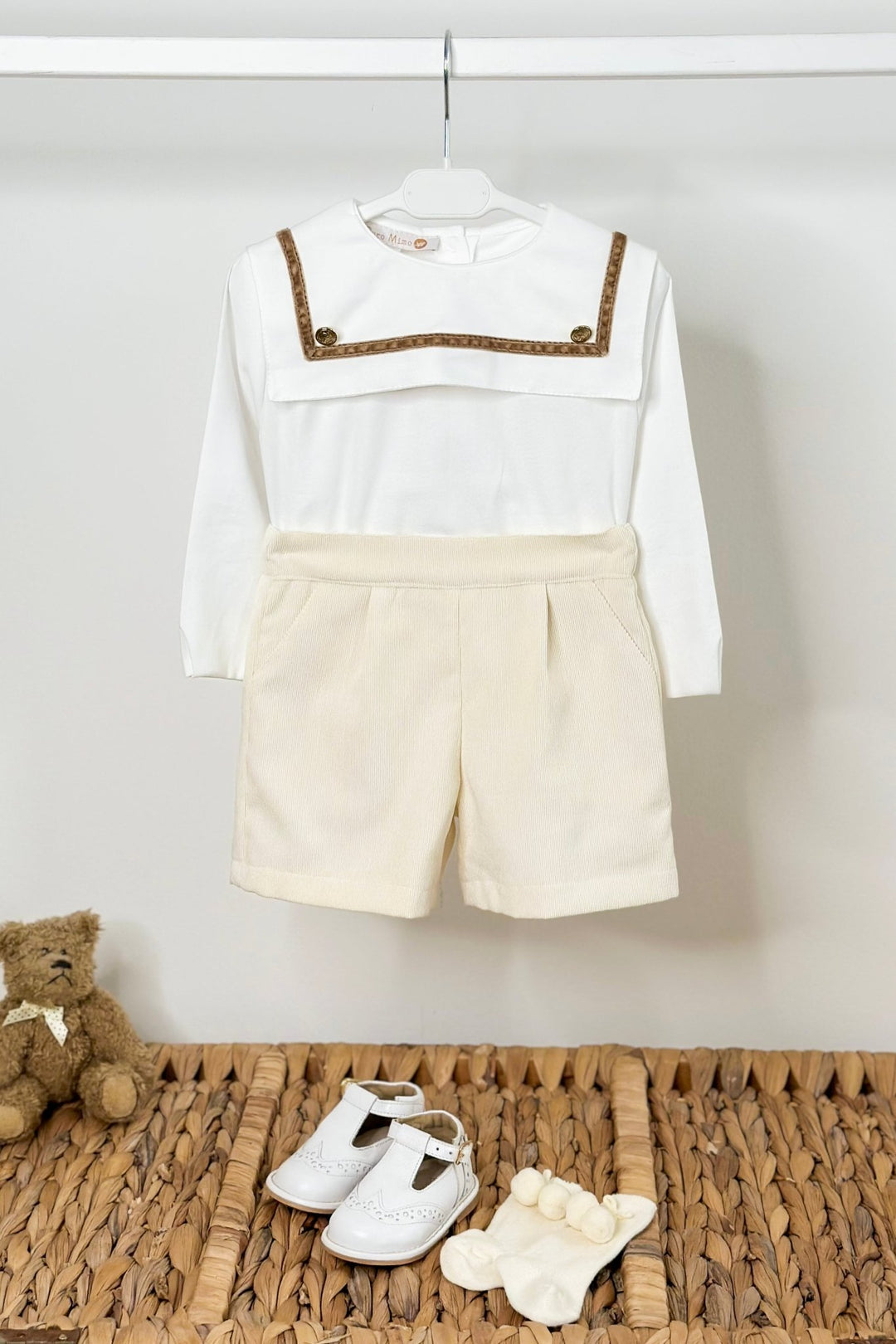 Puro Mimo "Hudson" Cream Cord Sailor Shirt & Shorts - Millie and John