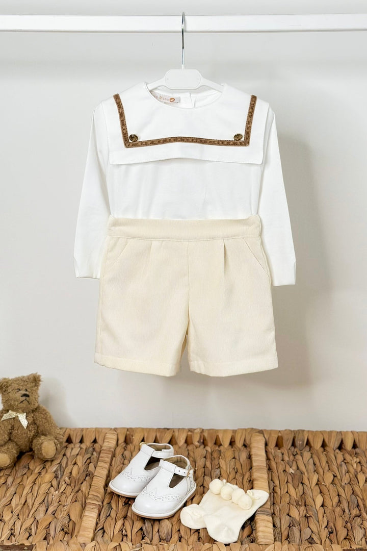 Puro Mimo "Hudson" Cream Cord Sailor Shirt & Shorts - Millie and John