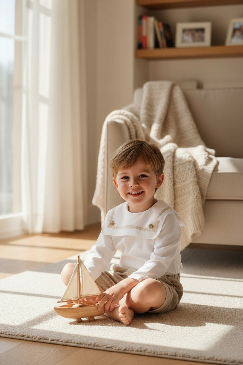 Puro Mimo "Hudson" Stone Cord Sailor Shirt & Shorts - Millie and John