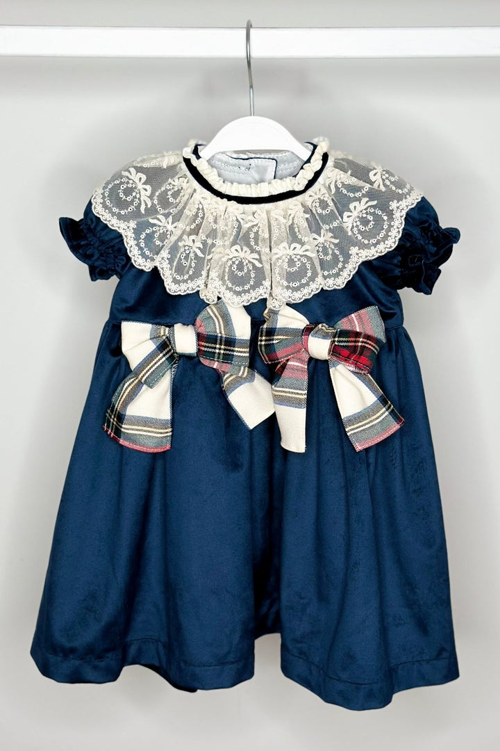 Puro Mimo "Isobella" Midnight Blue Velvet Tartan Dress - Millie and John