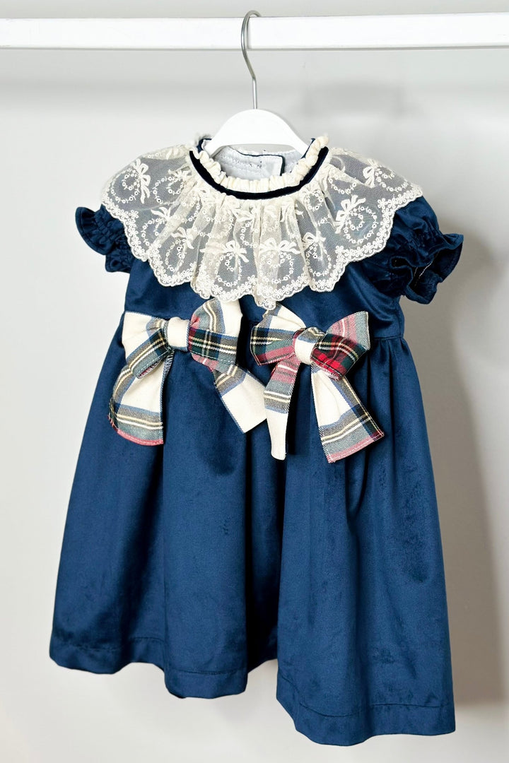 Puro Mimo "Isobella" Midnight Blue Velvet Tartan Dress - Millie and John