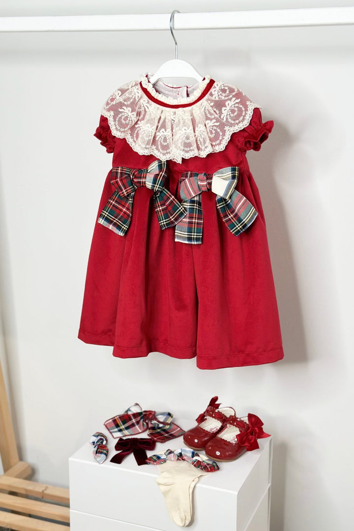 Puro Mimo "Isobella" Red Velvet Tartan Dress - Millie and John