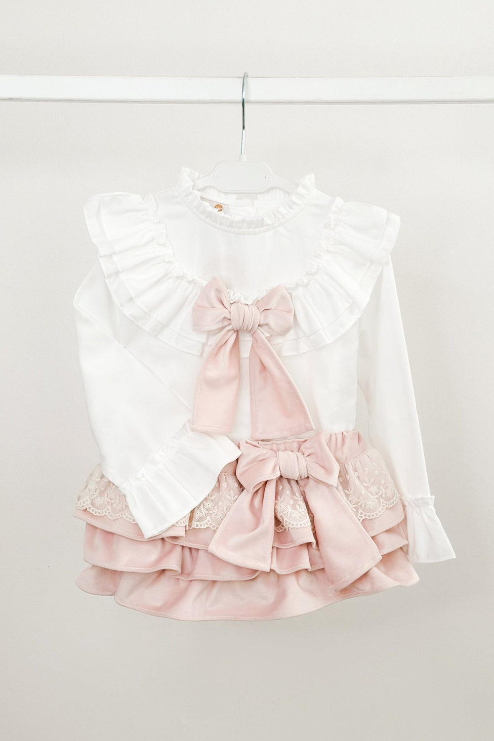 Puro Mimo "Leonie" Blush Pink Velvet Lace Blouse & Skort - Millie and John