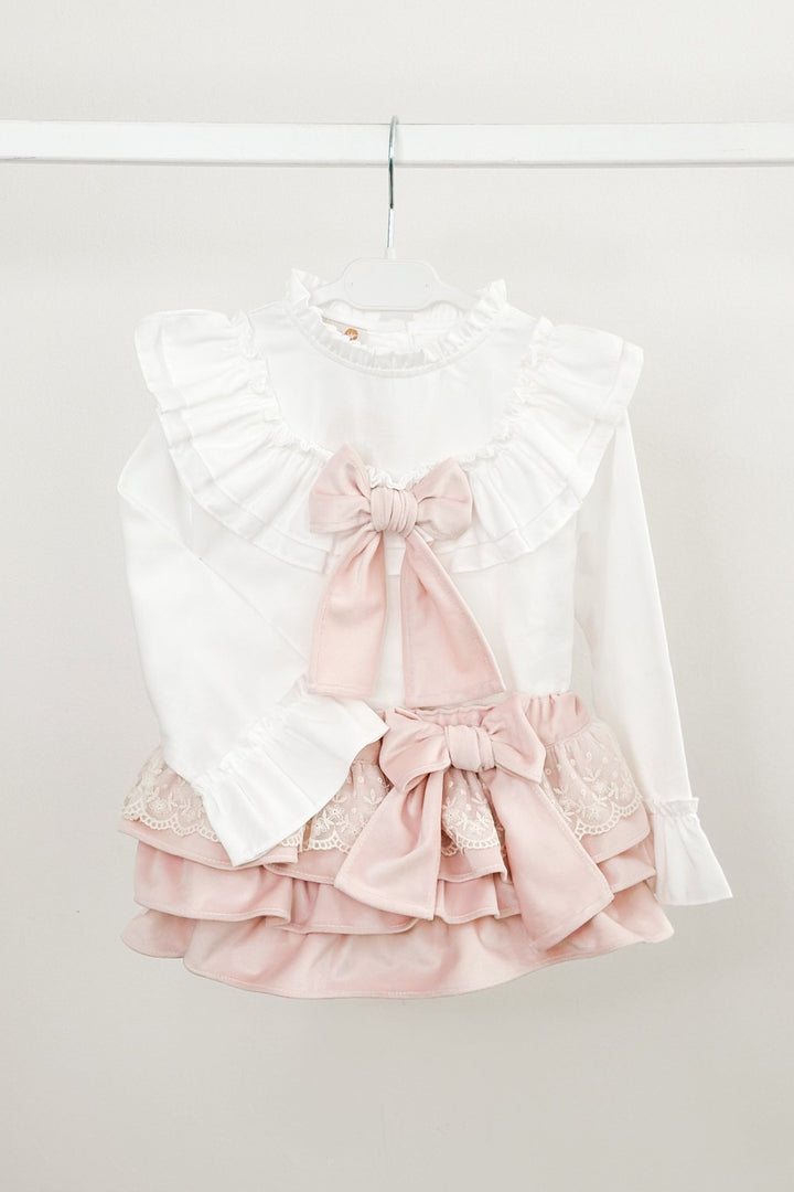 Puro Mimo "Leonie" Blush Pink Velvet Lace Blouse & Skort - Millie and John