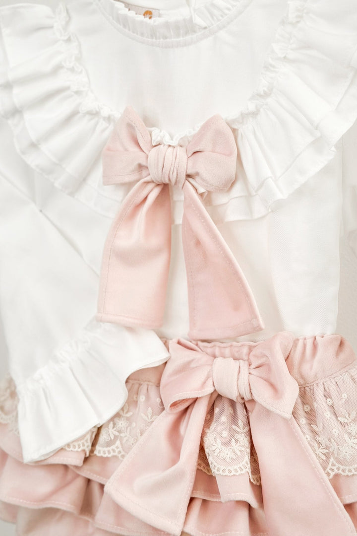 Puro Mimo "Leonie" Blush Pink Velvet Lace Blouse & Skort - Millie and John