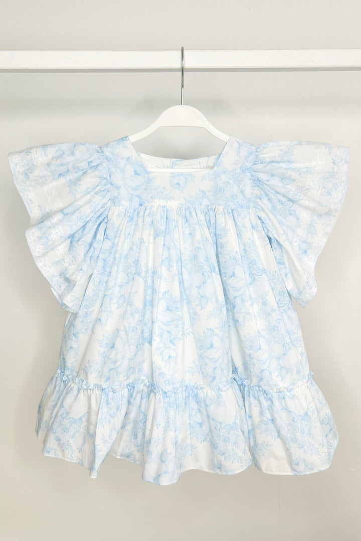 Puro Mimo "Persephone" Blue Floral Butterfly Sleeve Dress - Millie and John