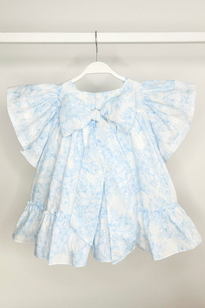 Puro Mimo "Persephone" Blue Floral Butterfly Sleeve Dress - Millie and John