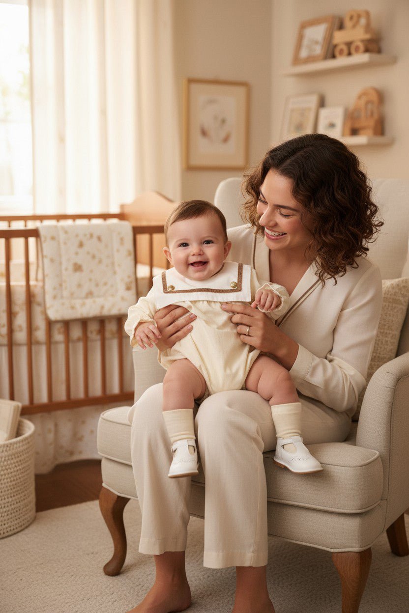 Puro Mimo "Ronnie" Cream Cord Sailor Romper - Millie and John