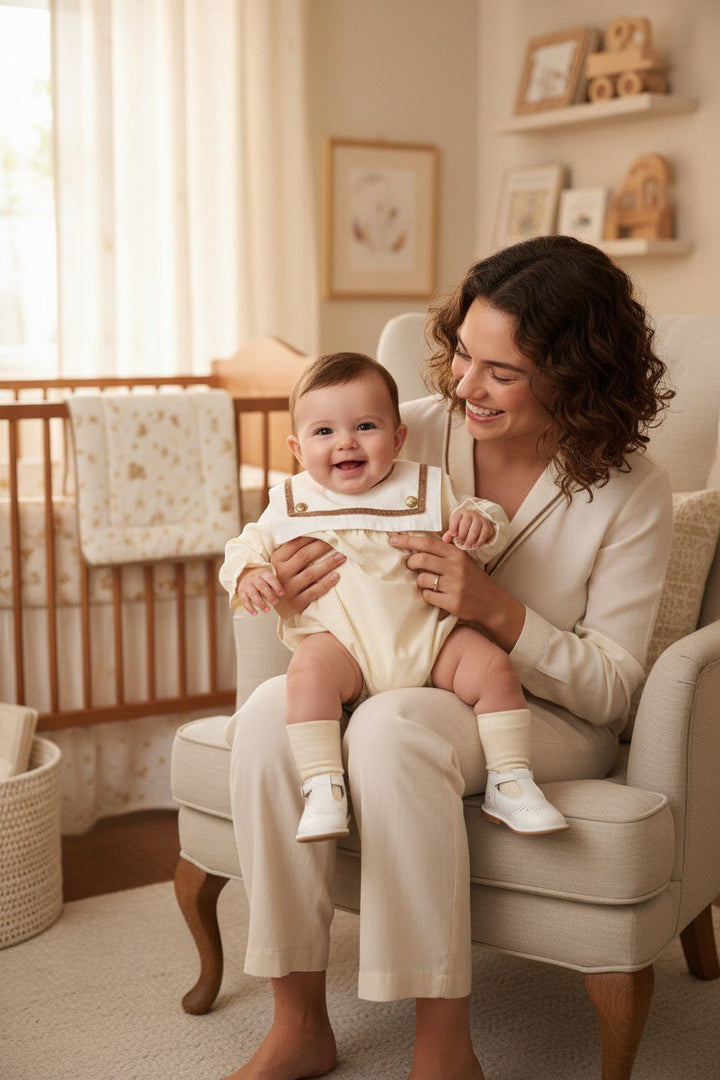 Puro Mimo "Ronnie" Cream Cord Sailor Romper - Millie and John