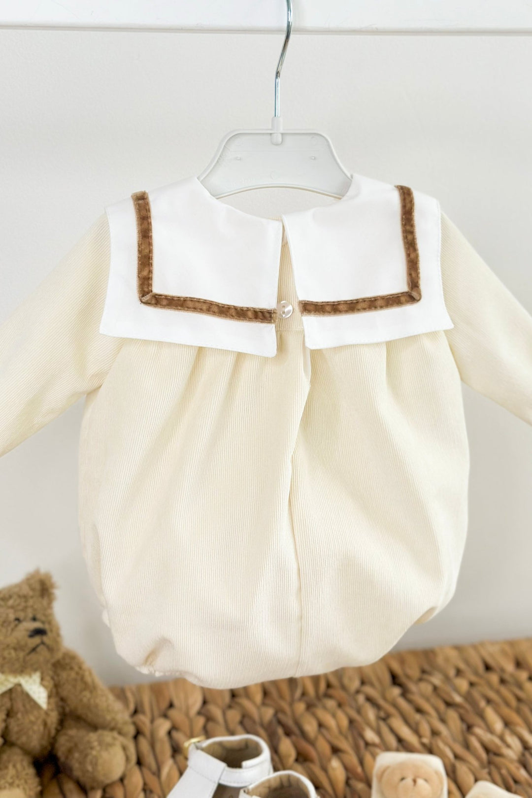 Puro Mimo "Ronnie" Cream Cord Sailor Romper - Millie and John