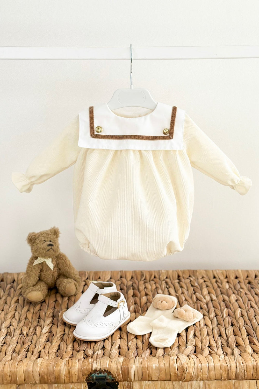 Puro Mimo "Ronnie" Cream Cord Sailor Romper - Millie and John