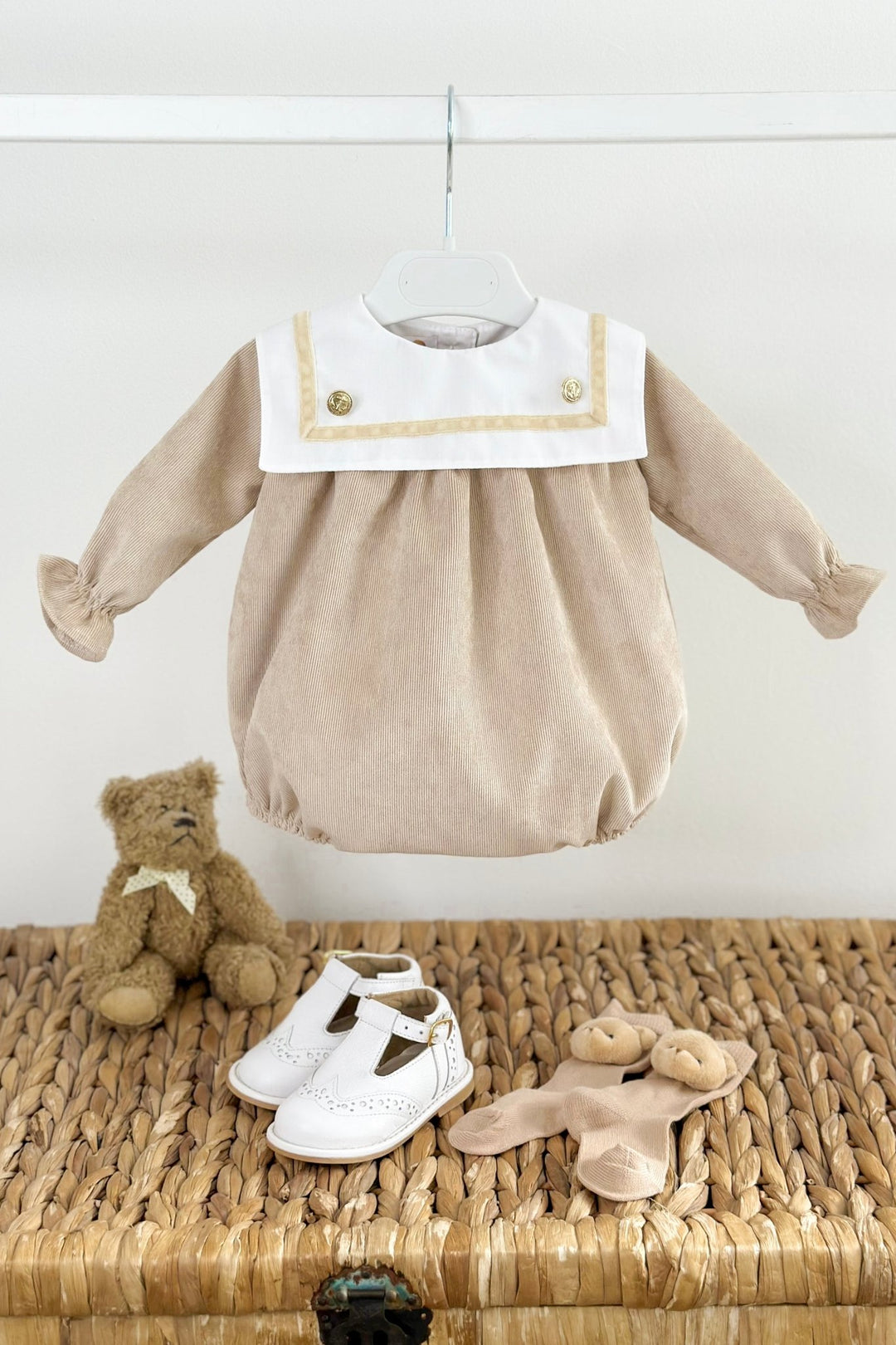 Puro Mimo "Ronnie" Stone Cord Sailor Romper - Millie and John