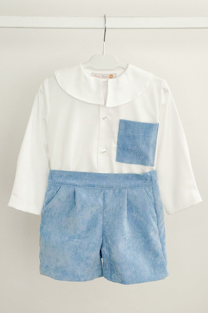 Puro Mimo "Rupert" Powder Blue Needlecord Shirt & Shorts - Millie and John