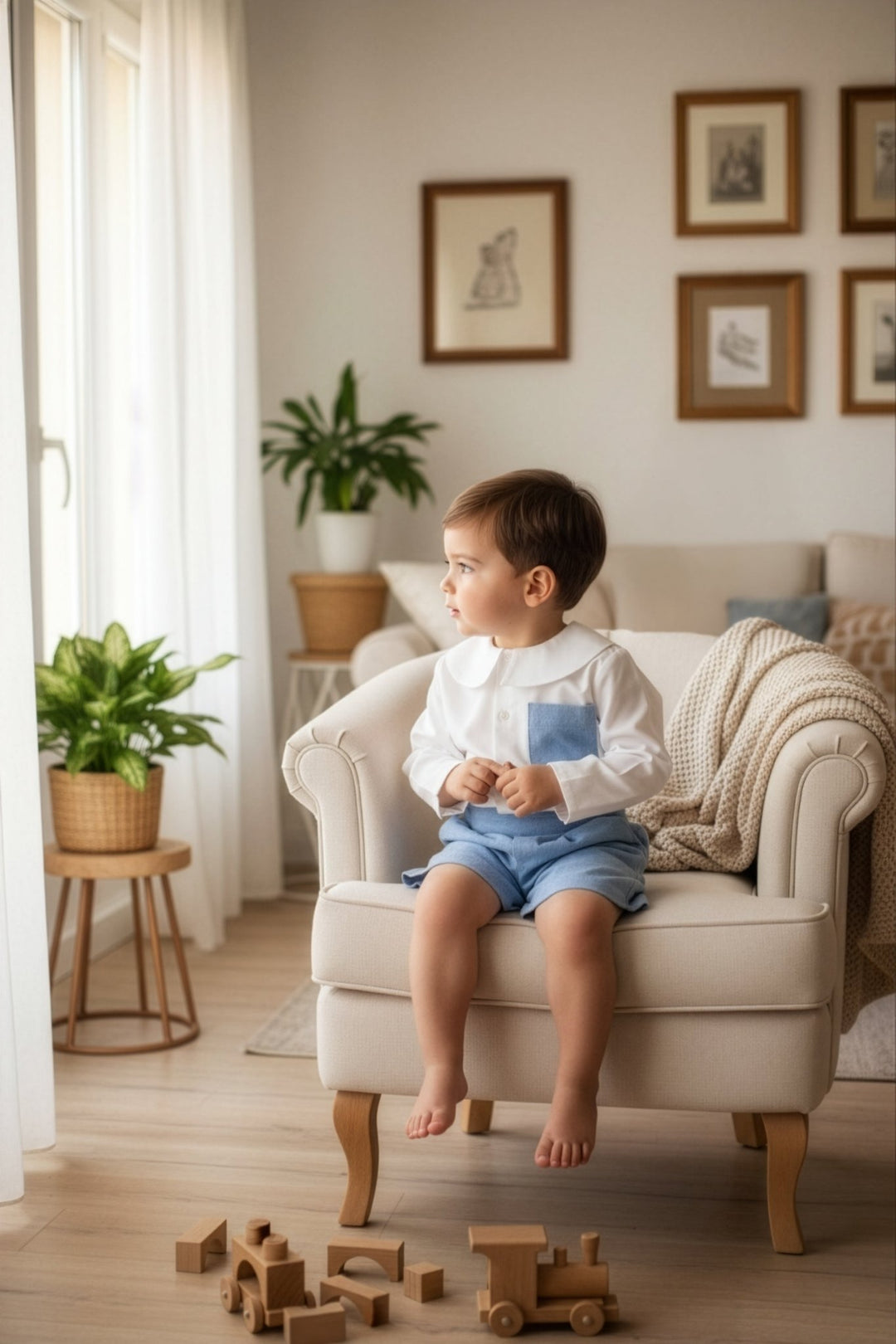 Puro Mimo "Rupert" Powder Blue Needlecord Shirt & Shorts - Millie and John