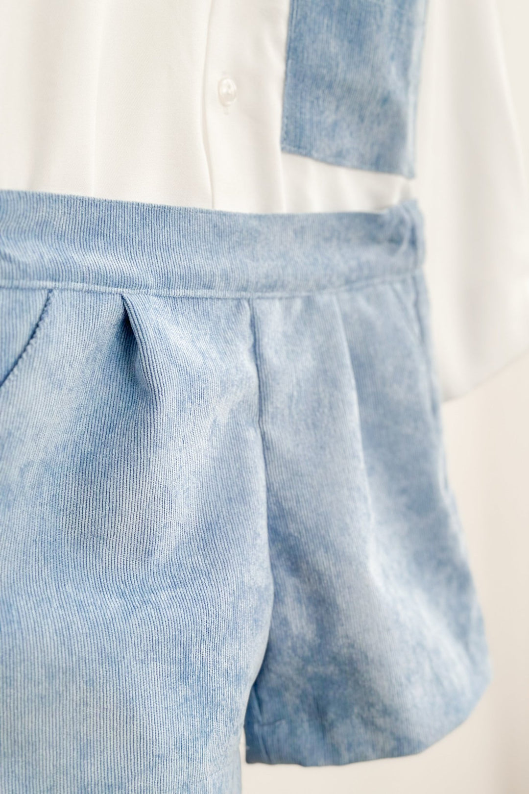 Puro Mimo "Rupert" Powder Blue Needlecord Shirt & Shorts - Millie and John