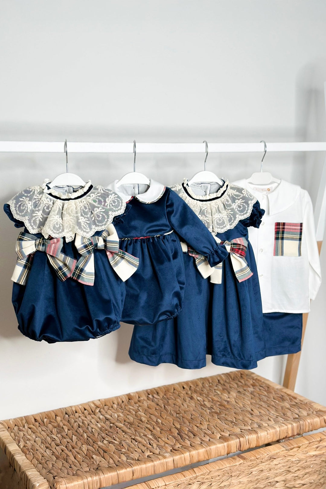 Puro Mimo "Rupert" Tartan Shirt & Midnight Blue Velvet Shorts - Millie and John