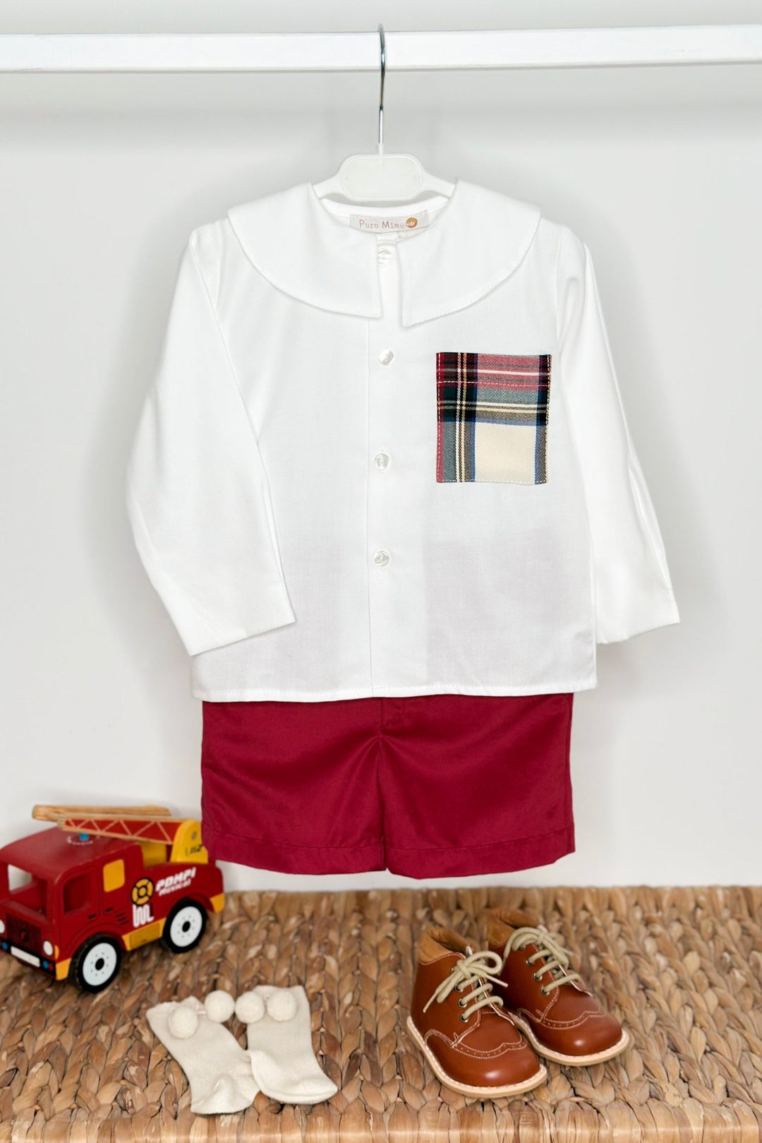 Puro Mimo "Rupert" Tartan Shirt & Red Velvet Shorts - Millie and John