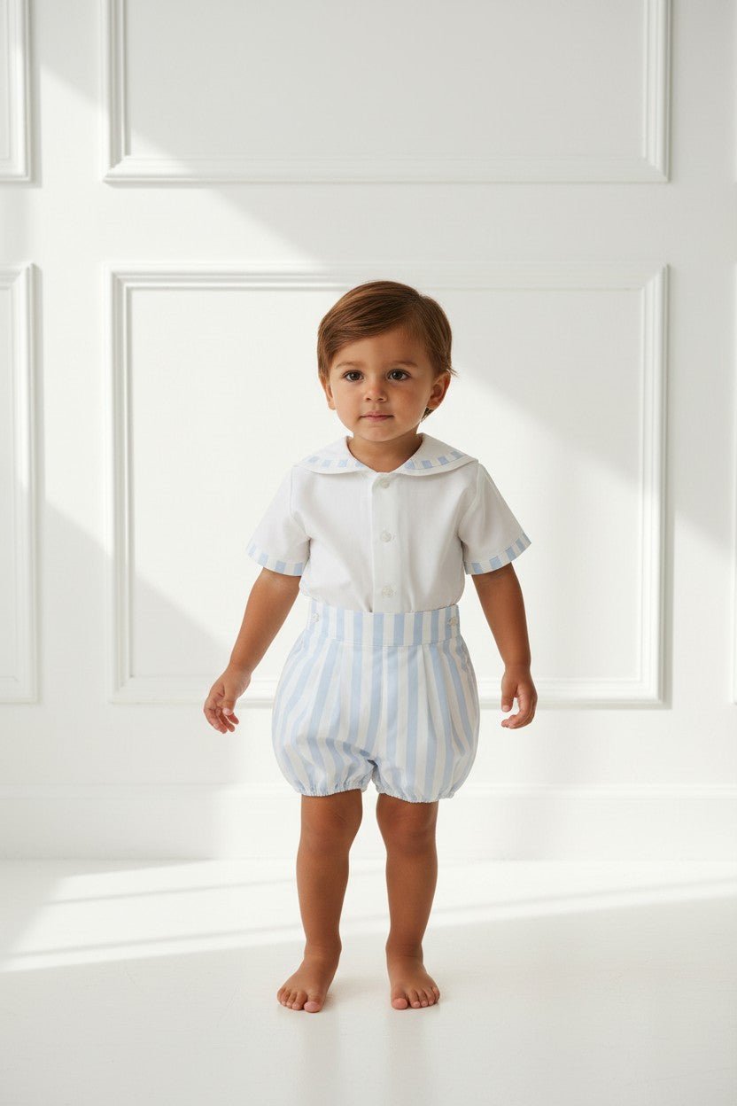 Puro Mimo "Sebastian" Blue Striped Sailor Shirt &amp; Jam Pants - Millie and John