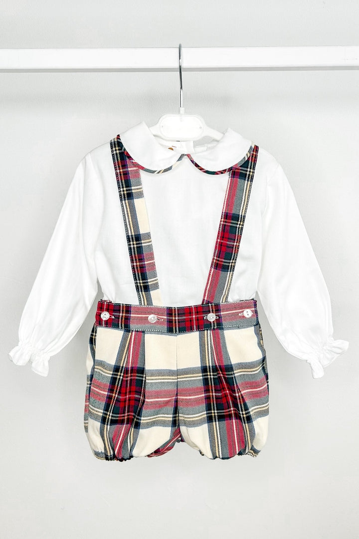 Puro Mimo "Sebastian" Red & Ivory Tartan Shirt & Jam Pants with Braces - Millie and John