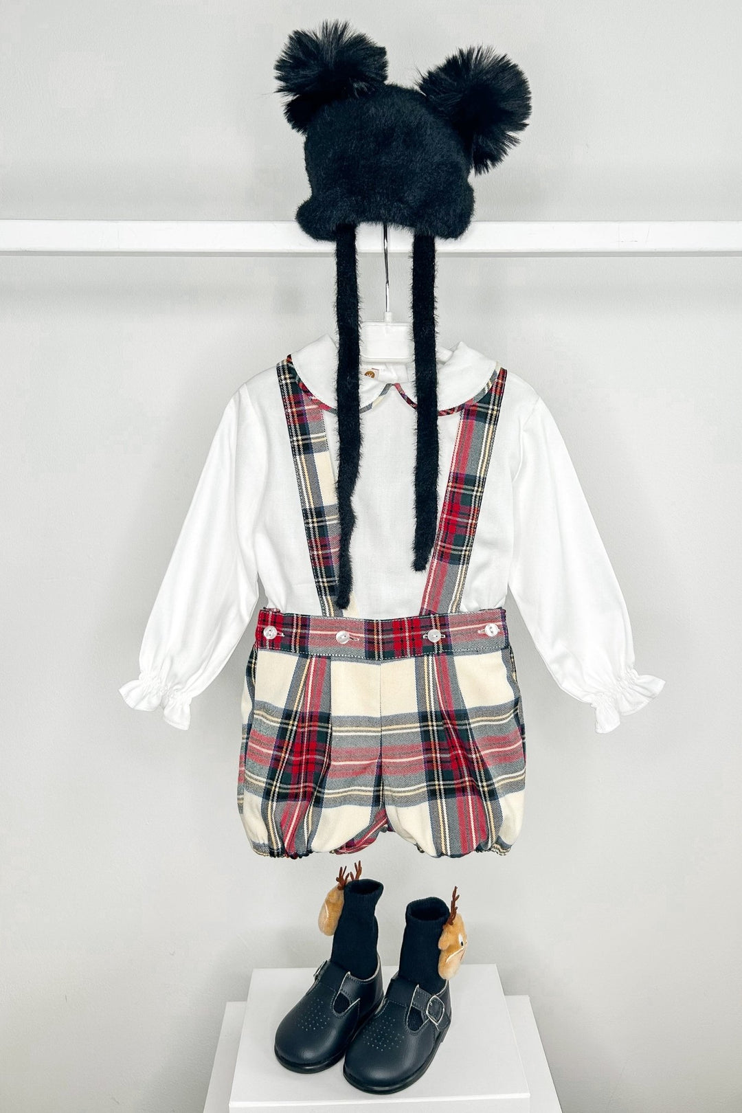 Puro Mimo "Sebastian" Red & Ivory Tartan Shirt & Jam Pants with Braces - Millie and John