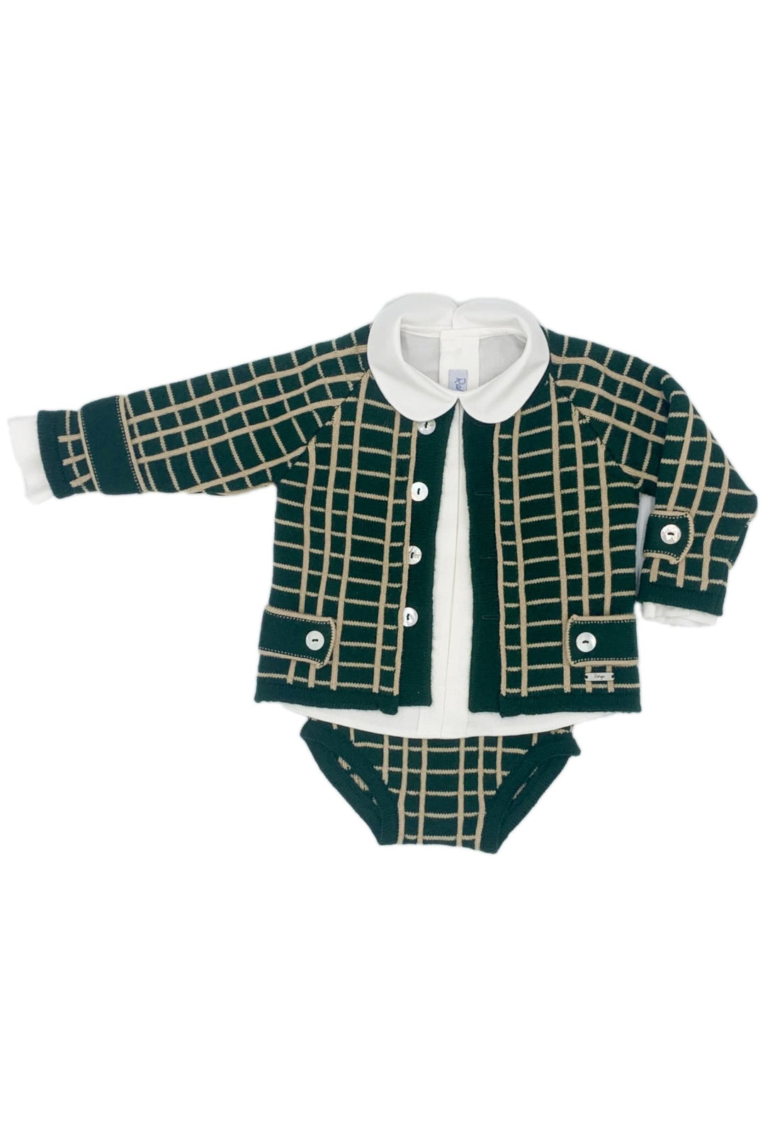 Rahigo "Alexander" Bottle Green & Camel Check Knit Cardigan, Shirt & Jam Pants - Millie and John