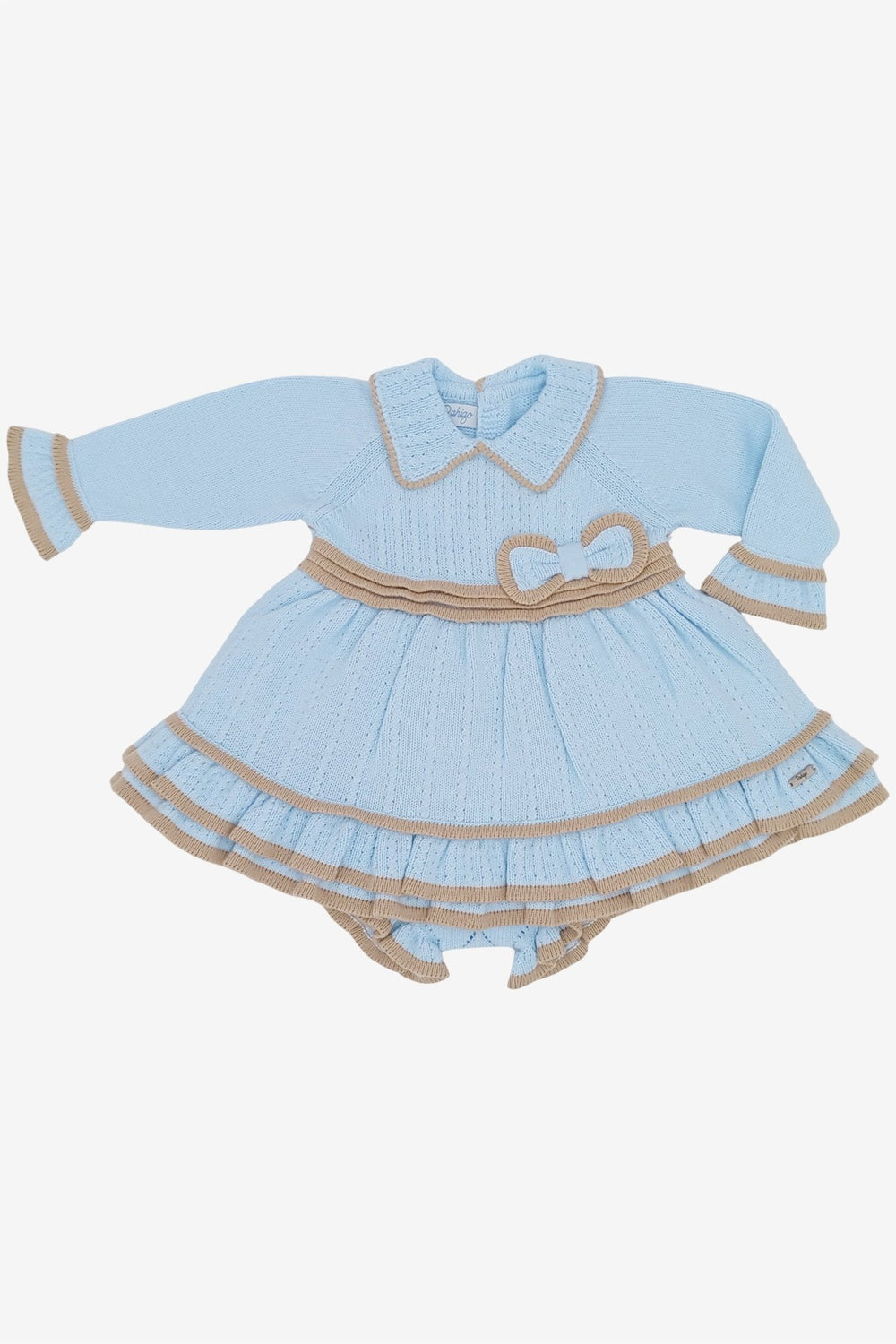 Rahigo "Amelia" Baby Blue & Camel Knitted Dress & Bloomers - Millie and John