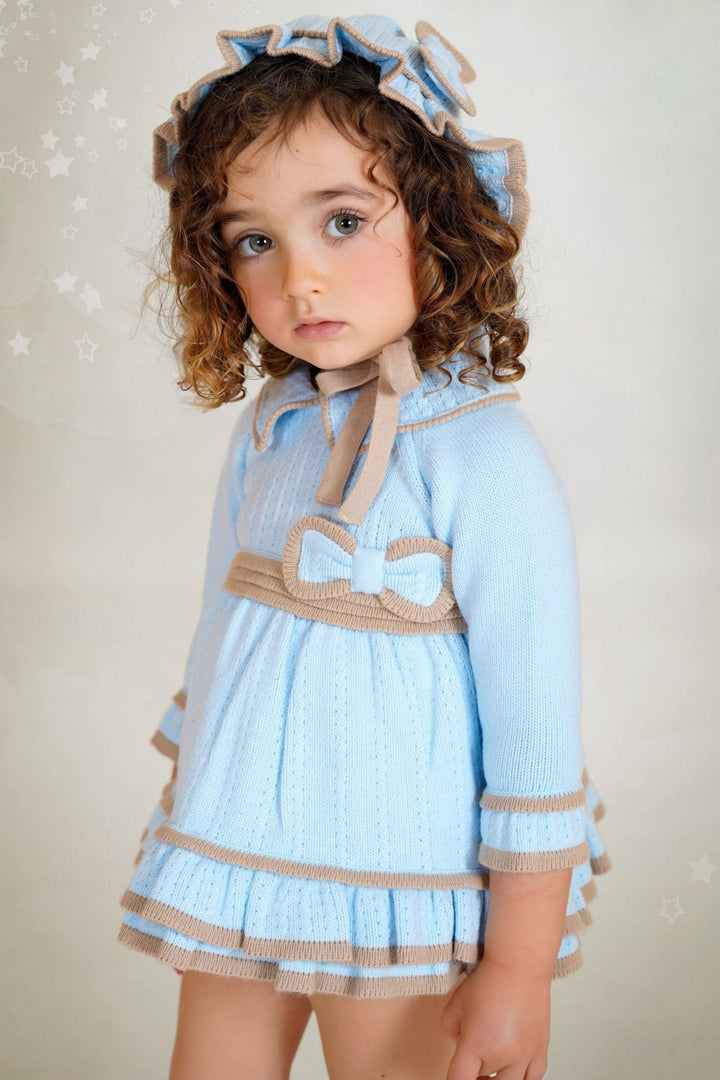 Rahigo "Amelia" Baby Blue & Camel Knitted Dress & Bloomers - Millie and John