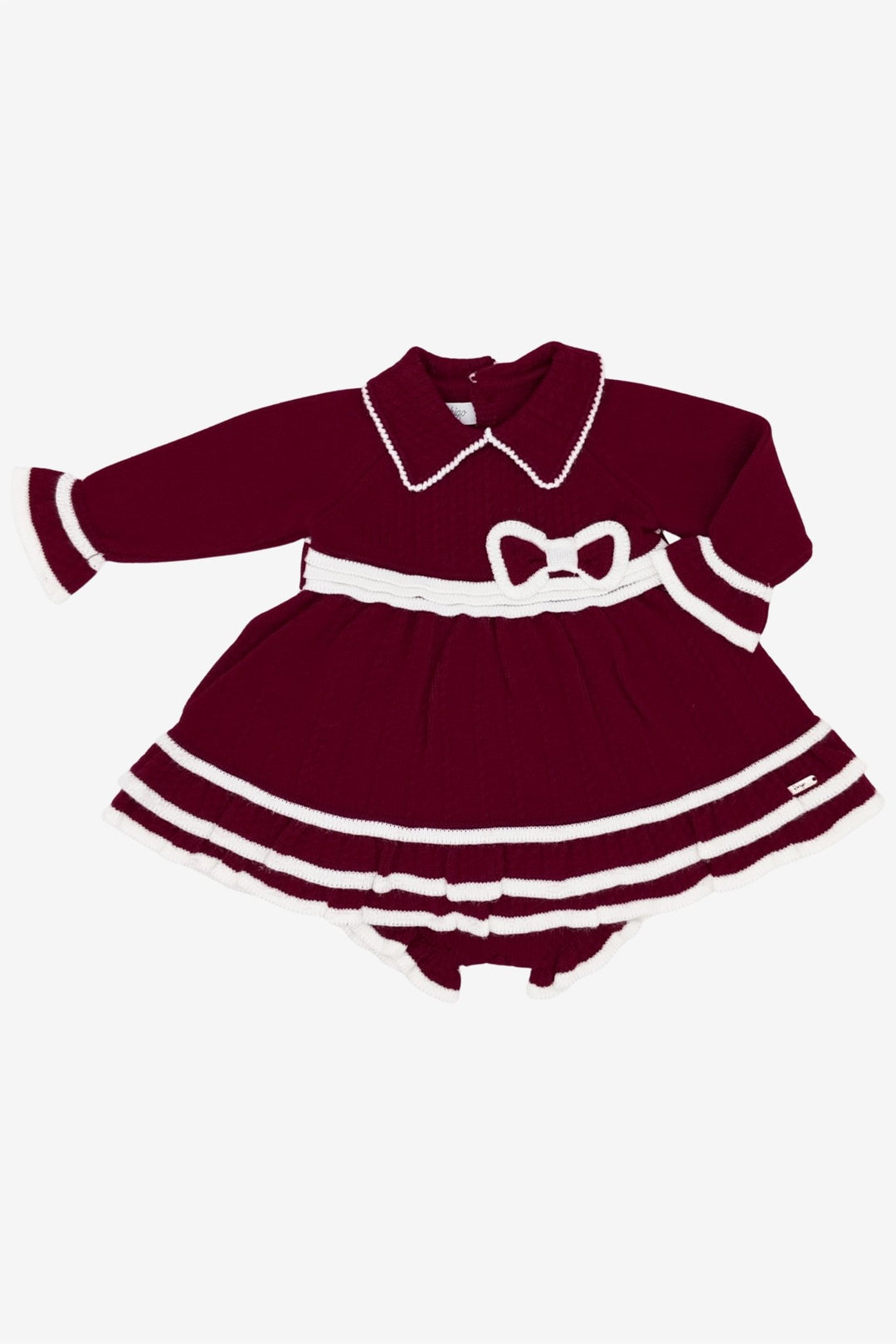 Rahigo "Amelia" Burgundy & White Knitted Dress & Bloomers - Millie and John