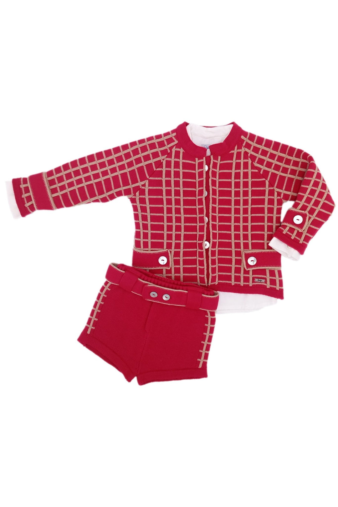 Rahigo "Archie" Red & Camel Check Knit Cardigan, Shirt & Shorts - Millie and John