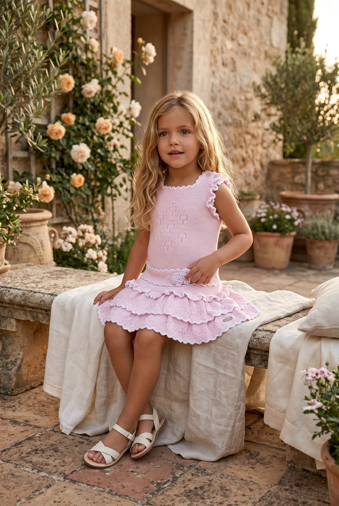 Rahigo Baby Pink & White Knit Drop Waist Dress - Millie and John