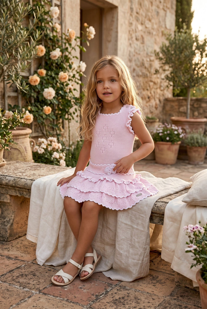 Rahigo Baby Pink &amp; White Knit Drop Waist Dress - Millie and John