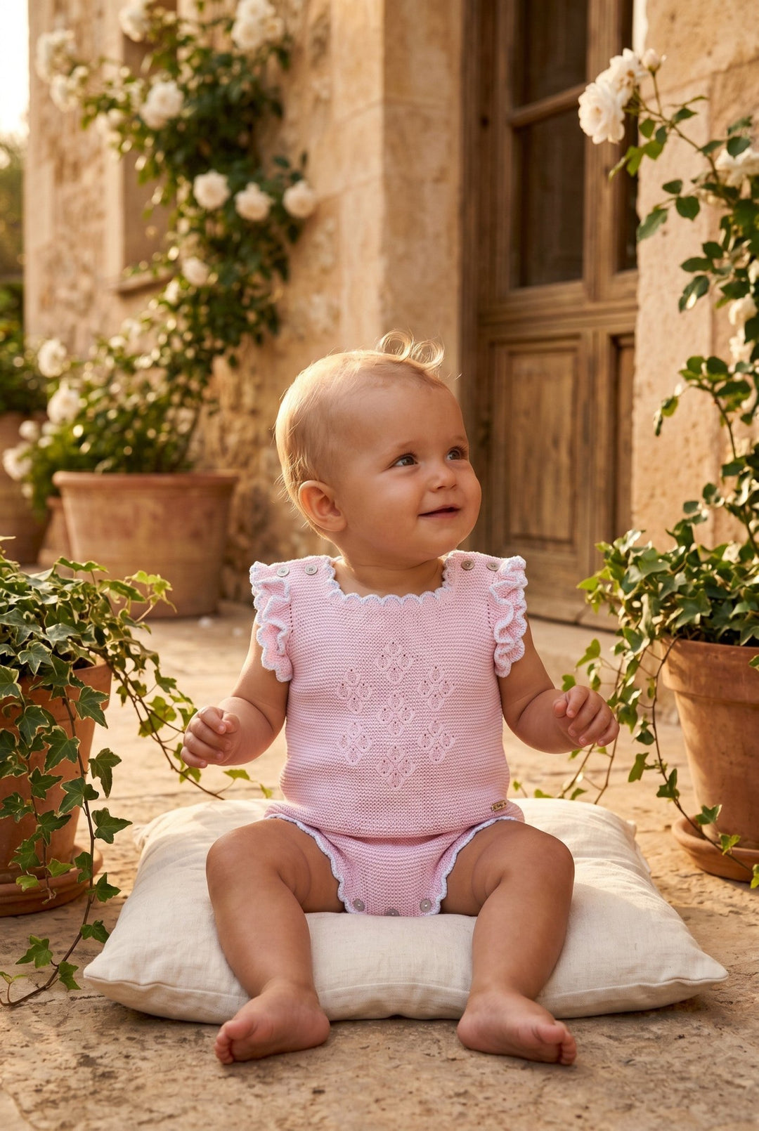 Rahigo Baby Pink & White Knit Shortie - Millie and John