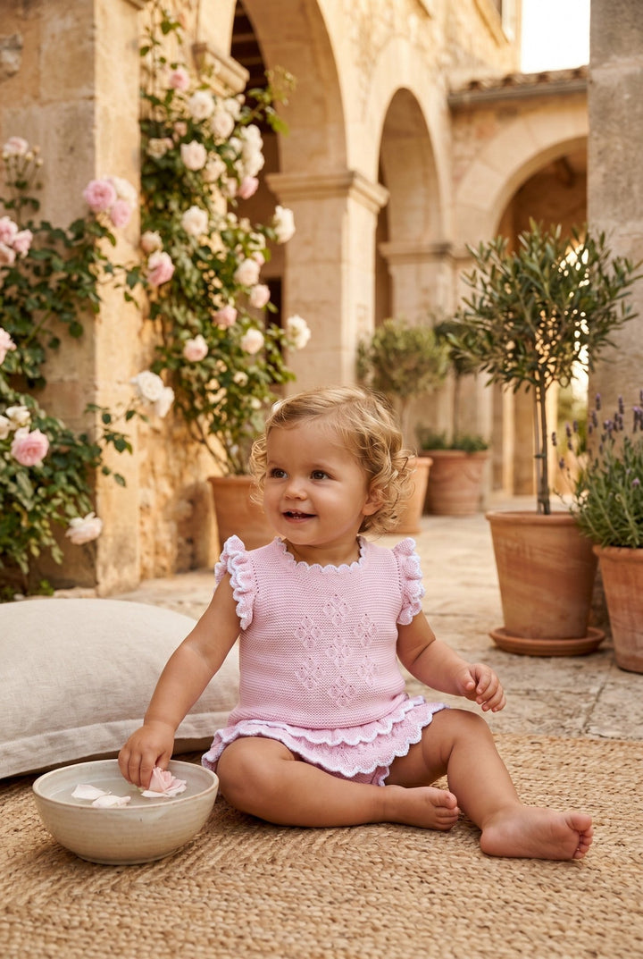 Rahigo Baby Pink &amp; White Knit Top &amp; Bloomers - Millie and John
