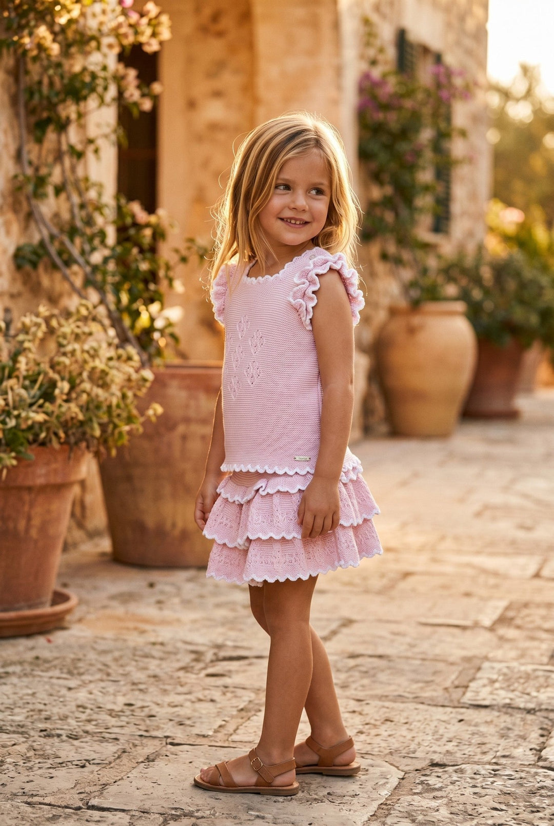 Rahigo Baby Pink & White Knit Top & Skirt - Millie and John