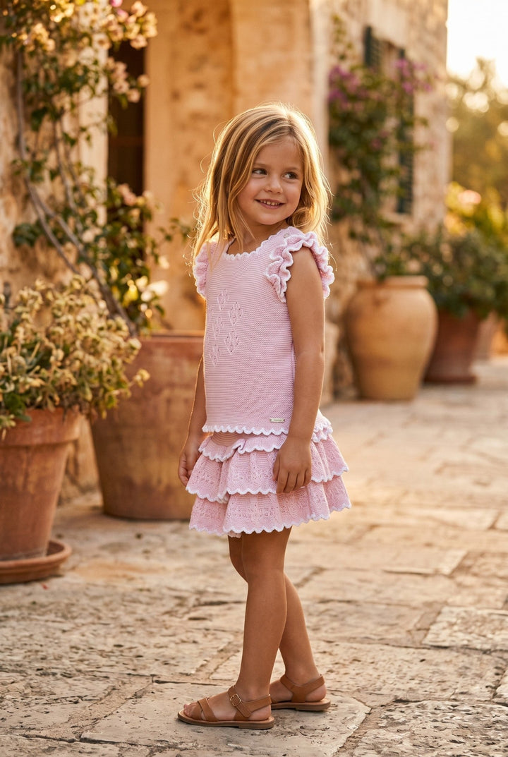 Rahigo Baby Pink &amp; White Knit Top &amp; Skirt - Millie and John