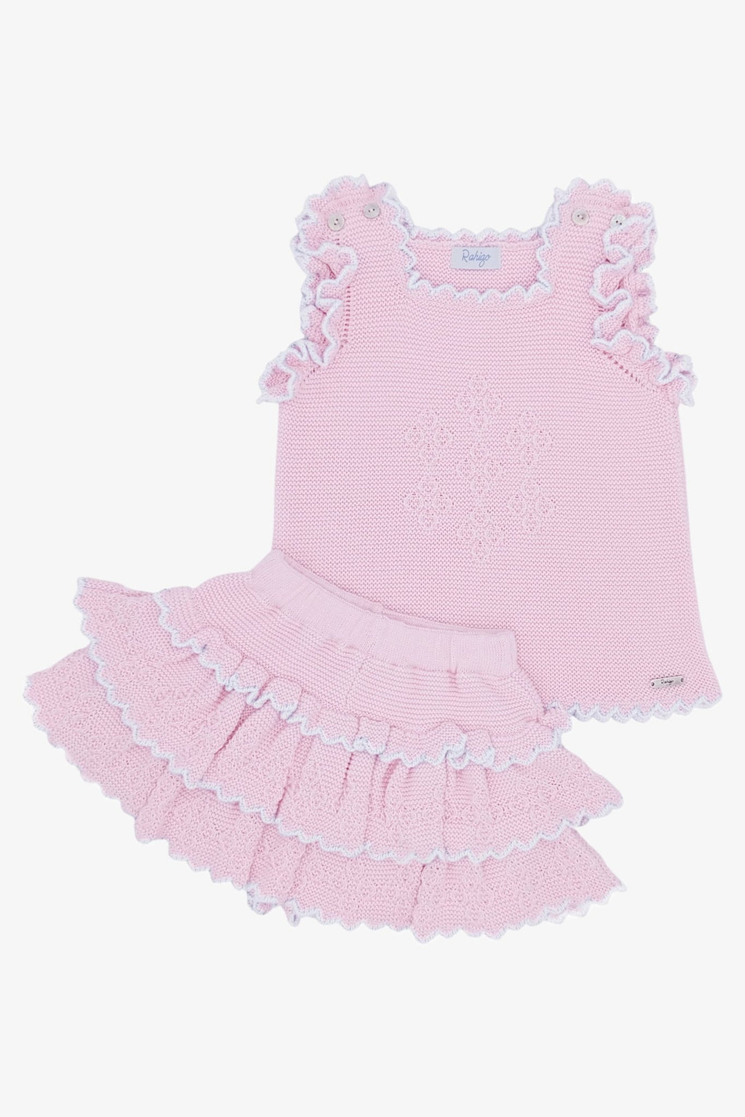 Rahigo Baby Pink & White Knit Top & Skirt - Millie and John