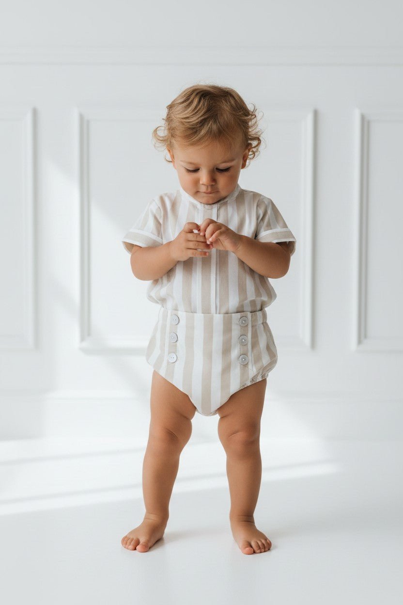 Rahigo Beige & White Striped Shirt & Jam Pants - Millie and John