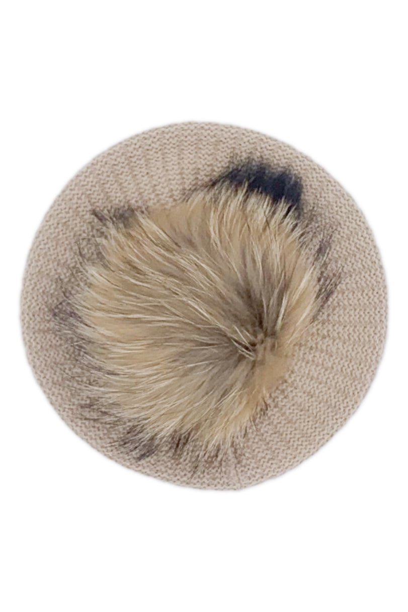 Rahigo Camel Knit Faux Fur Pom Pom Beret - Millie and John