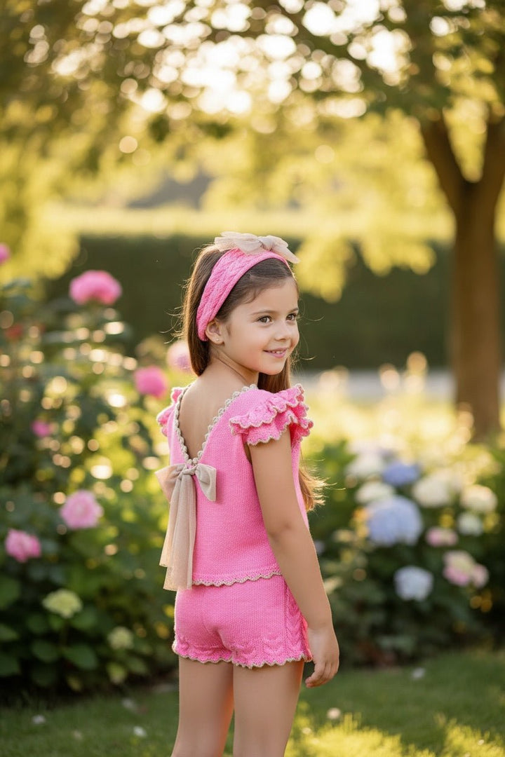 Rahigo "Cleo" Fuchsia & Camel Knitted Top & Shorts - Millie and John