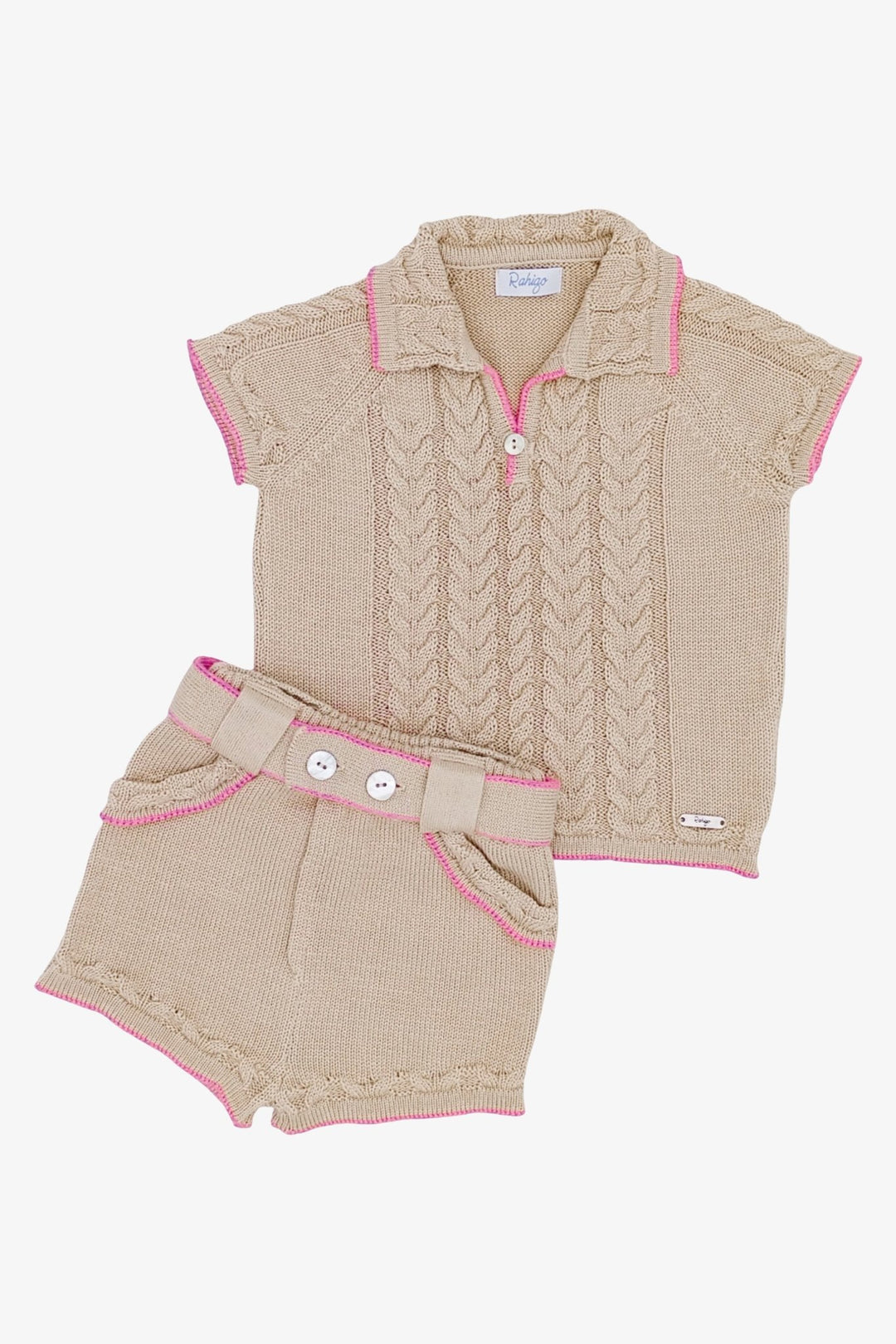 Rahigo "Diego" Camel & Fuchsia Knit Polo Shirt & Shorts - Millie and John