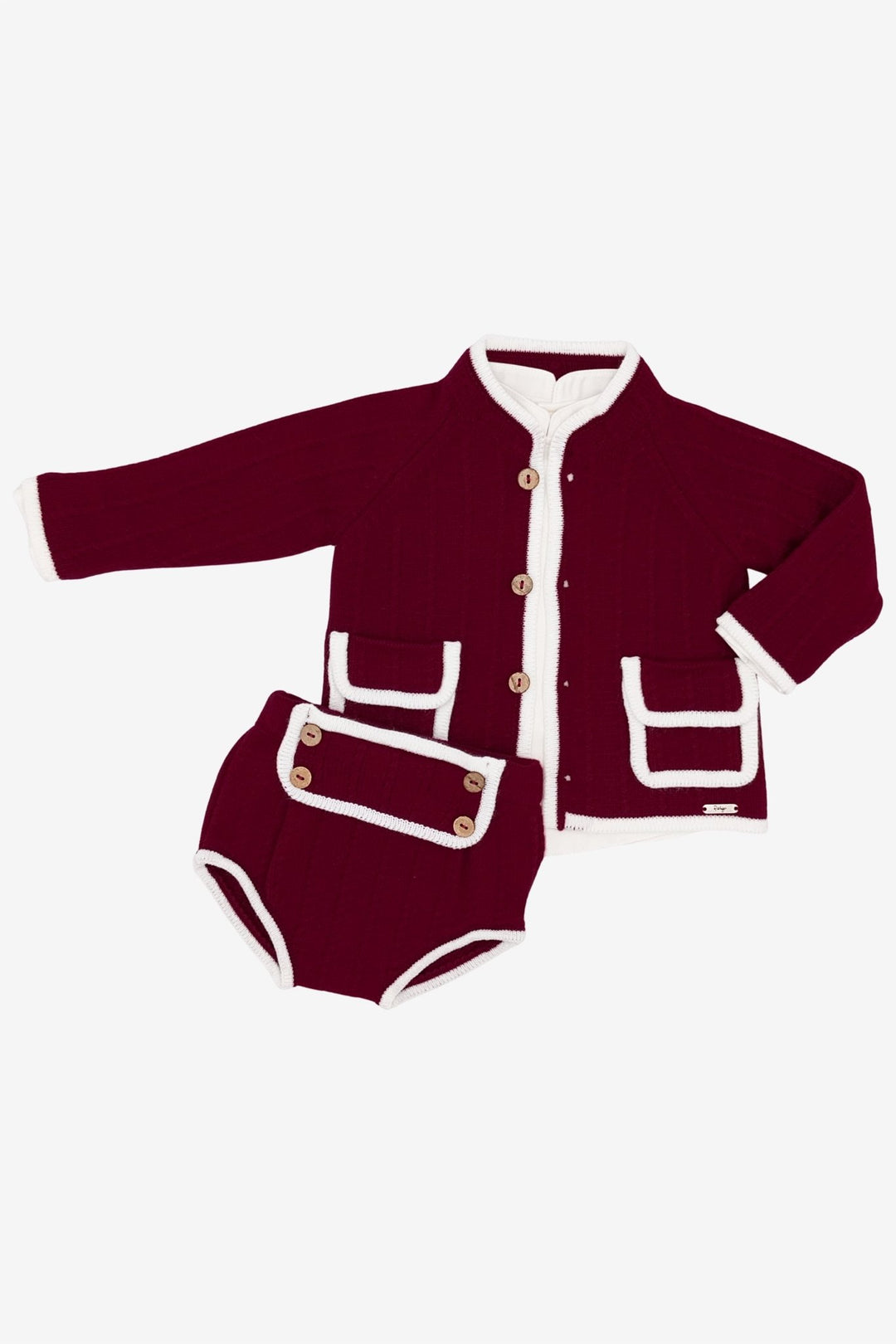 Rahigo "Edward" Burgundy & White Cardigan, Shirt & Jam Pants - Millie and John