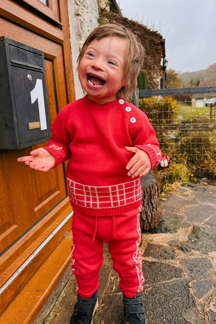 Rahigo "Edward" Red & Camel Check Knit Tracksuit - Millie and John