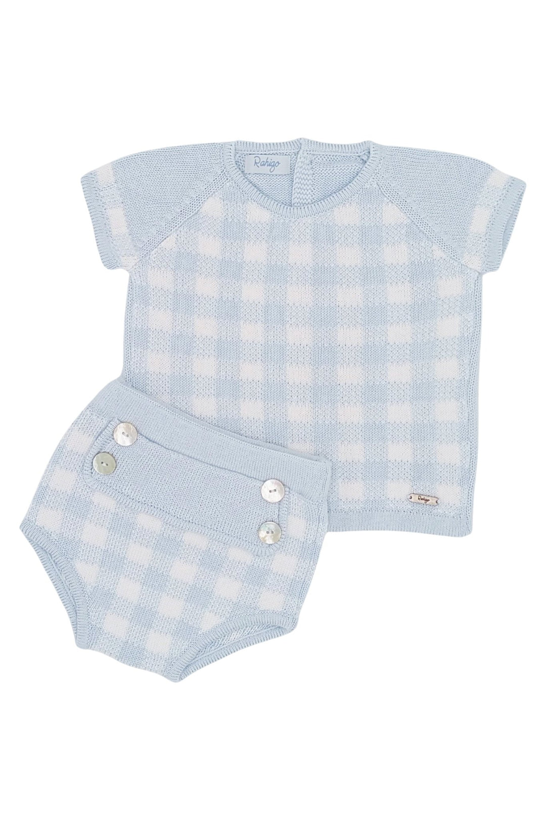 Rahigo "Frederick" Baby Blue Gingham Knit Top & Jam Pants - Millie and John
